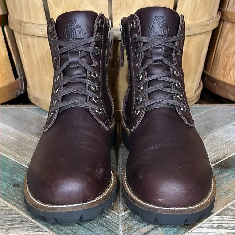 Kodiak Delson Brown Leather Waterproof Lined Zip-Up Lace-Up Boots Mens Size 9